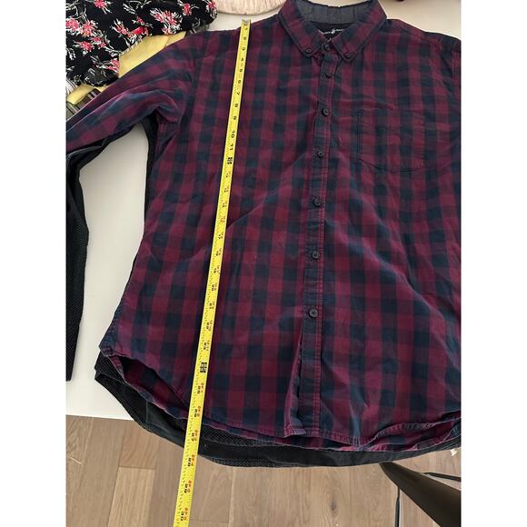 Set/2 Beverly Hills Polo Club L button shirts collared plaid black longsleeve - Picture 8 of 11